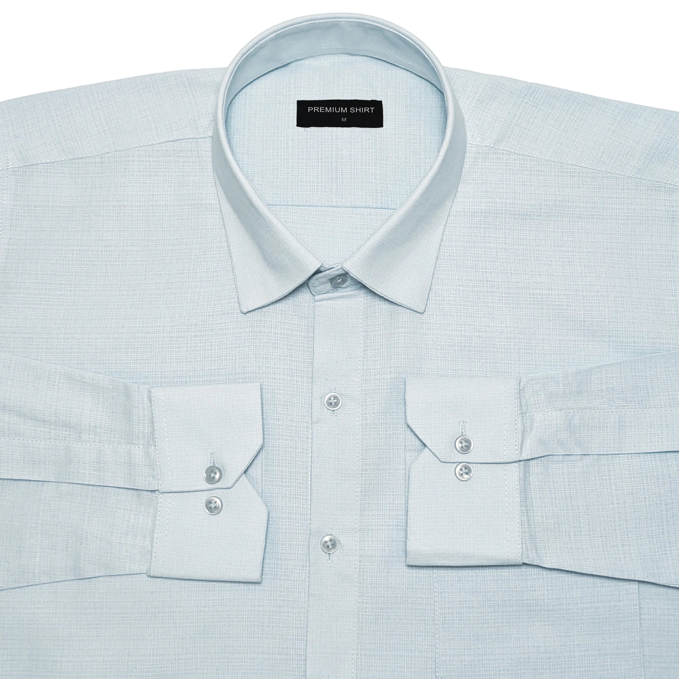 Sky Blue Textured Linen Shirt For Men