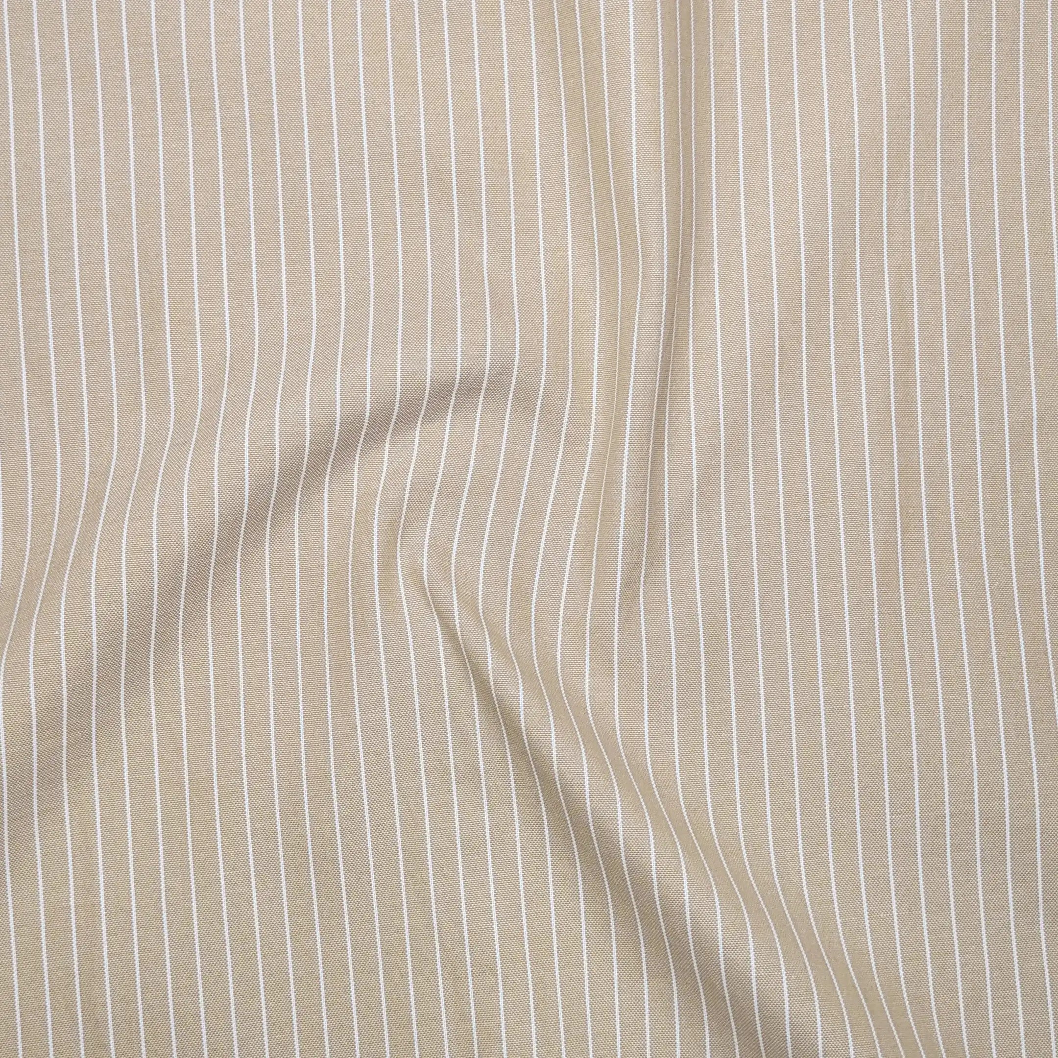 Beige Pinstripe Oxford Shirt For Men