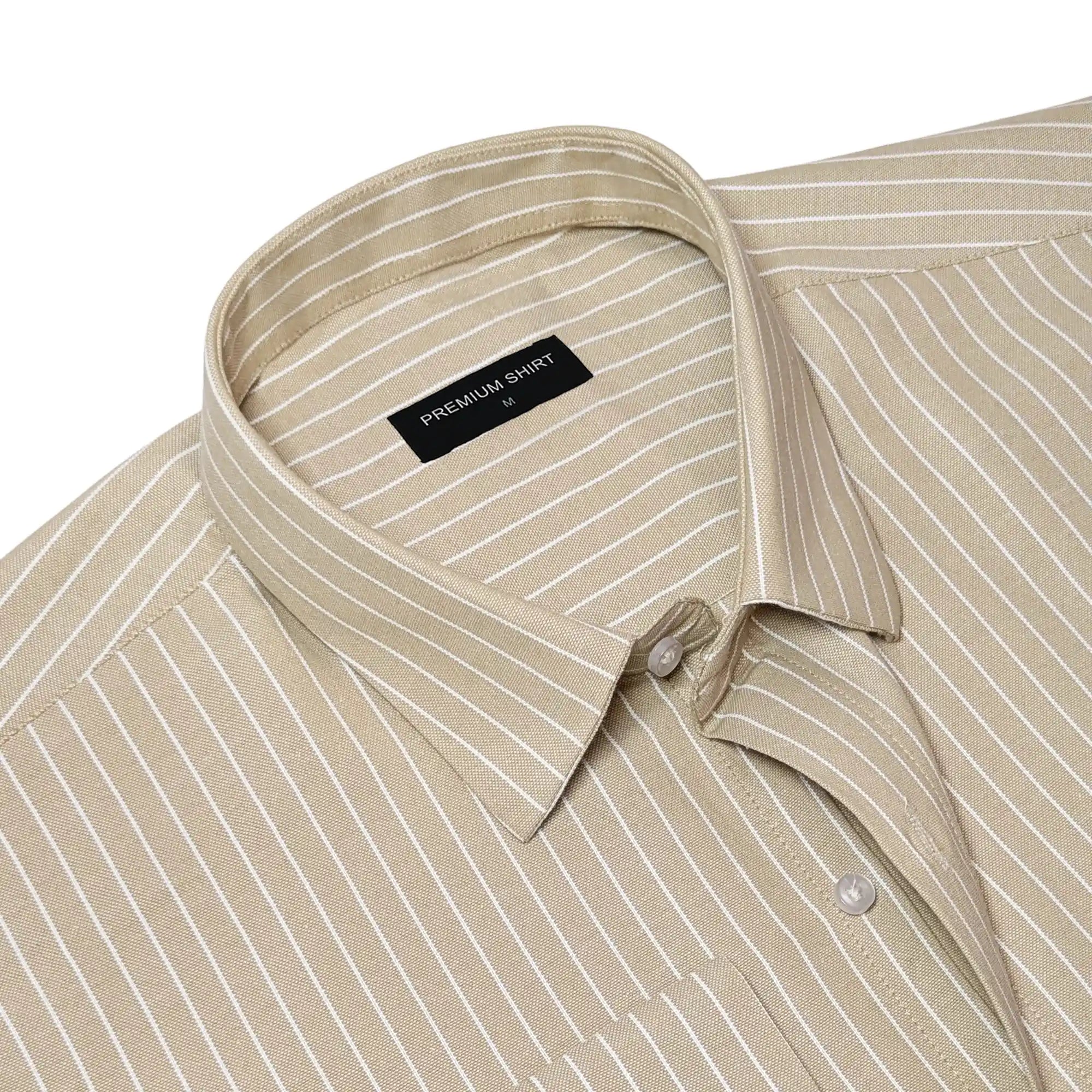 Beige Pinstripe Oxford Shirt For Men