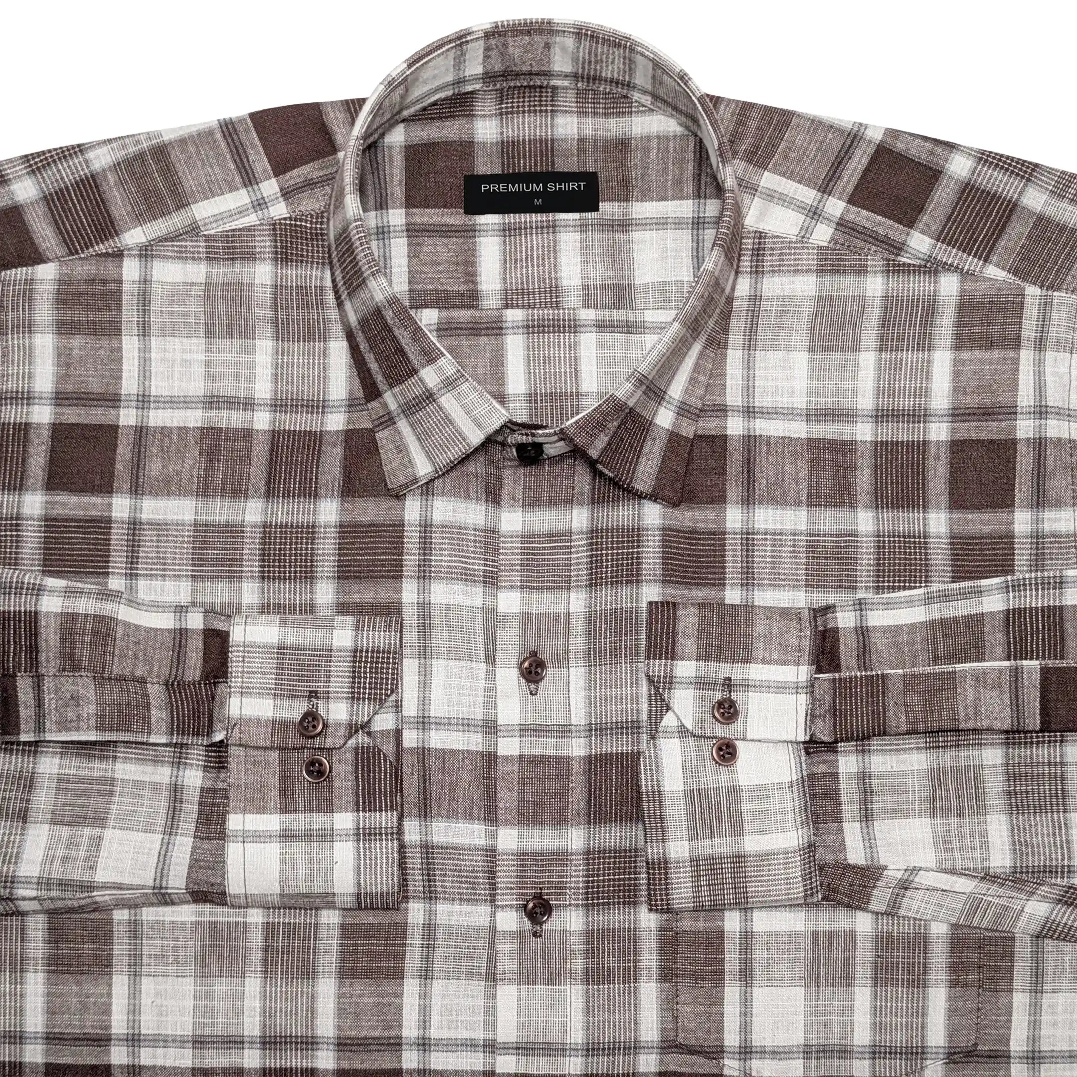 Brown Check Linen Shirt For Men