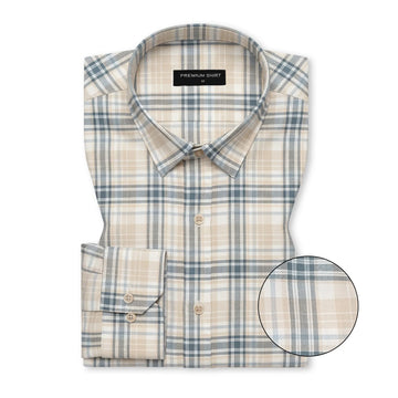 Beige & Teal Classic Check Cotton Blend Shirt for Men