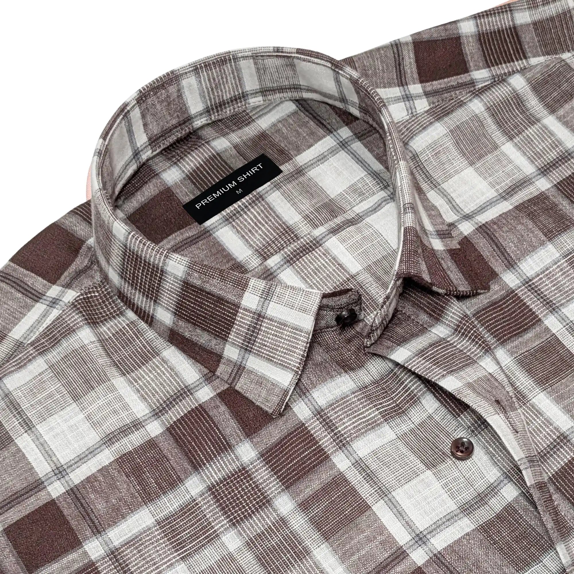 Brown Check Linen Shirt For Men