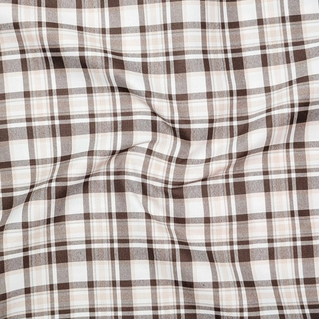 Cream & Brown Classic Check Cotton Blend Shirt for Men