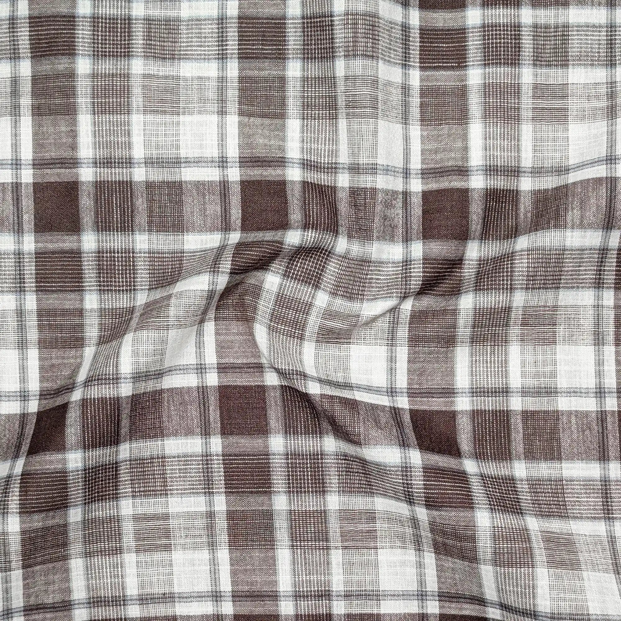 Brown Check Linen Shirt For Men
