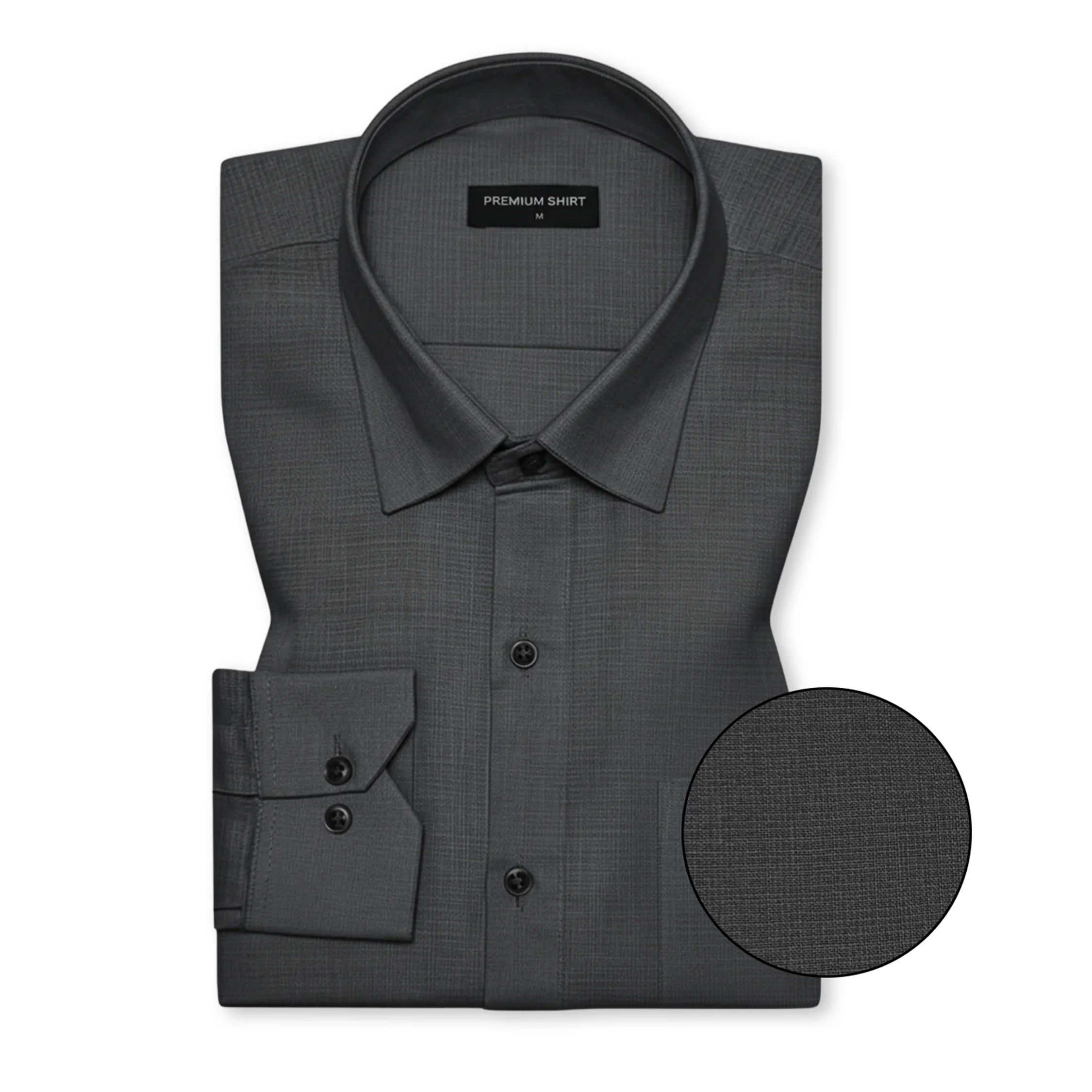 Dark Grey Textured Linen Shirt For Men