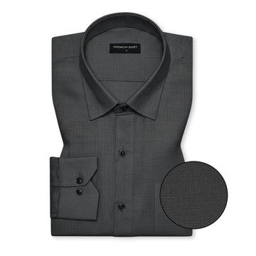Dark Grey Textured Linen Shirt For Men