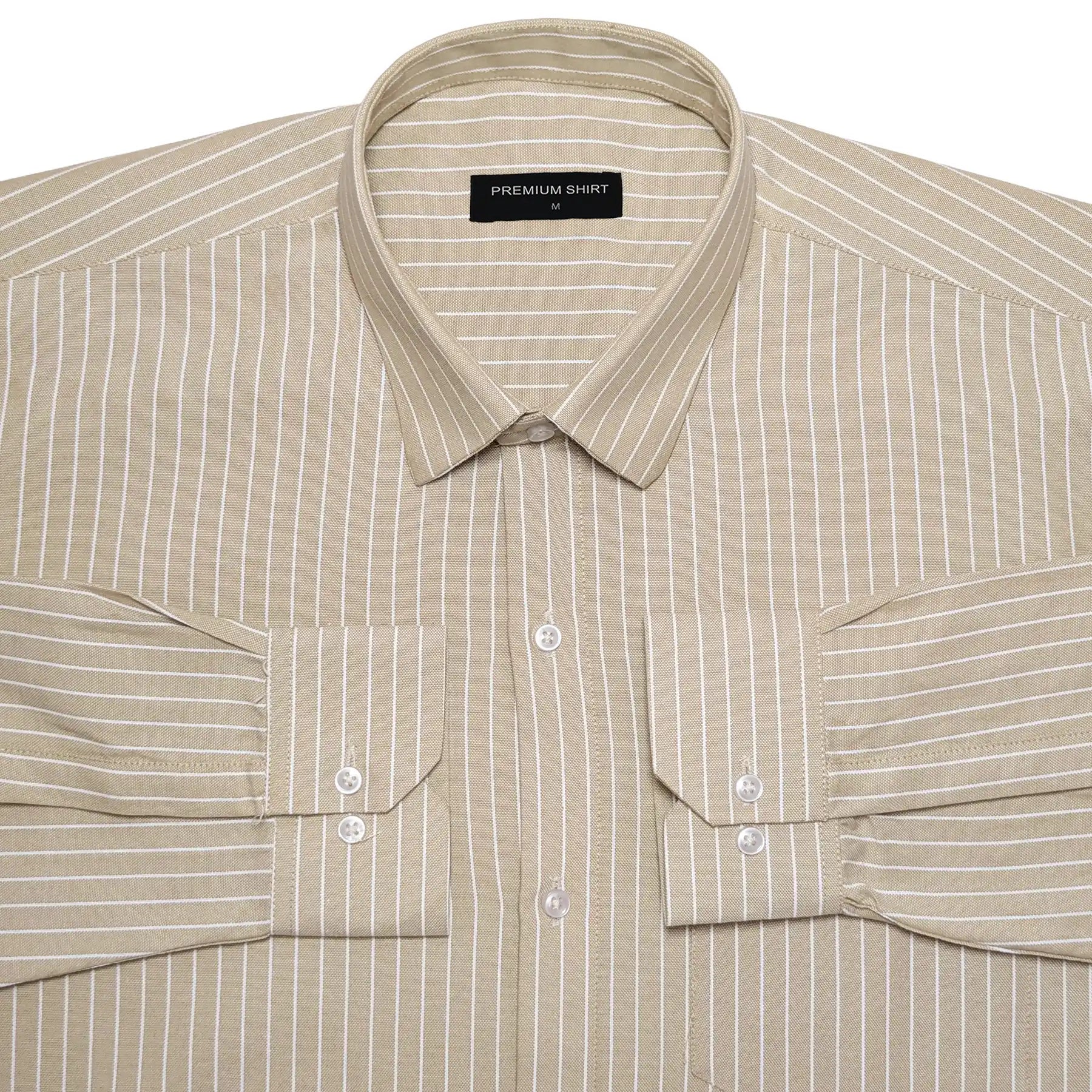 Beige Pinstripe Oxford Shirt For Men
