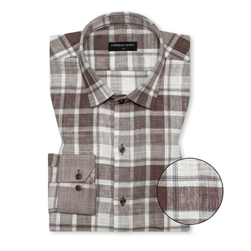 Brown Check Linen Shirt For Men